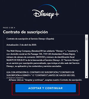 Aceptar contrato de suscripción Subscribirse a Disney Plus