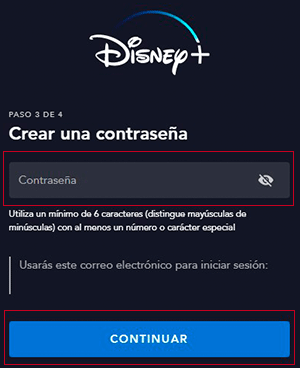 Crear contraseña Subscribirse a Disney Plus