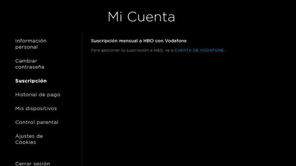 Cuenta vinculada con Vodafone Cuenta de HBO Max vinculada con Vodafone